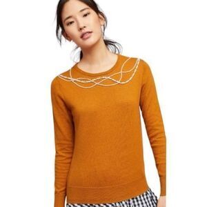 Anthropologie Violet & Claire Pearl‎ Embellished Rust Long Sleeve Sweater L